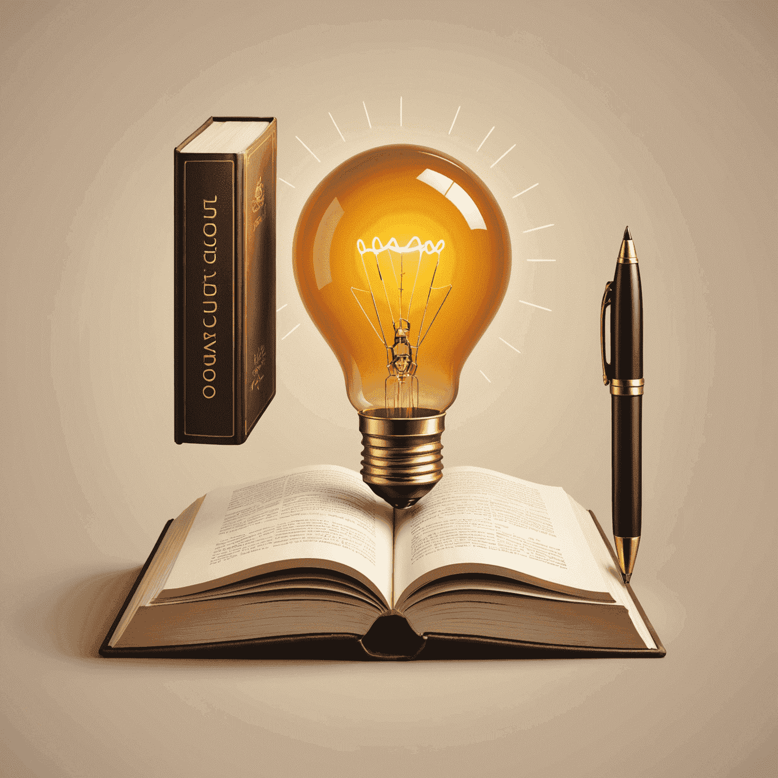 ouddectagam Logo - Ein stilisiertes Buch mit einem Stift, der eine Glühbirne formt, symbolisiert innovatives Englischlernen
