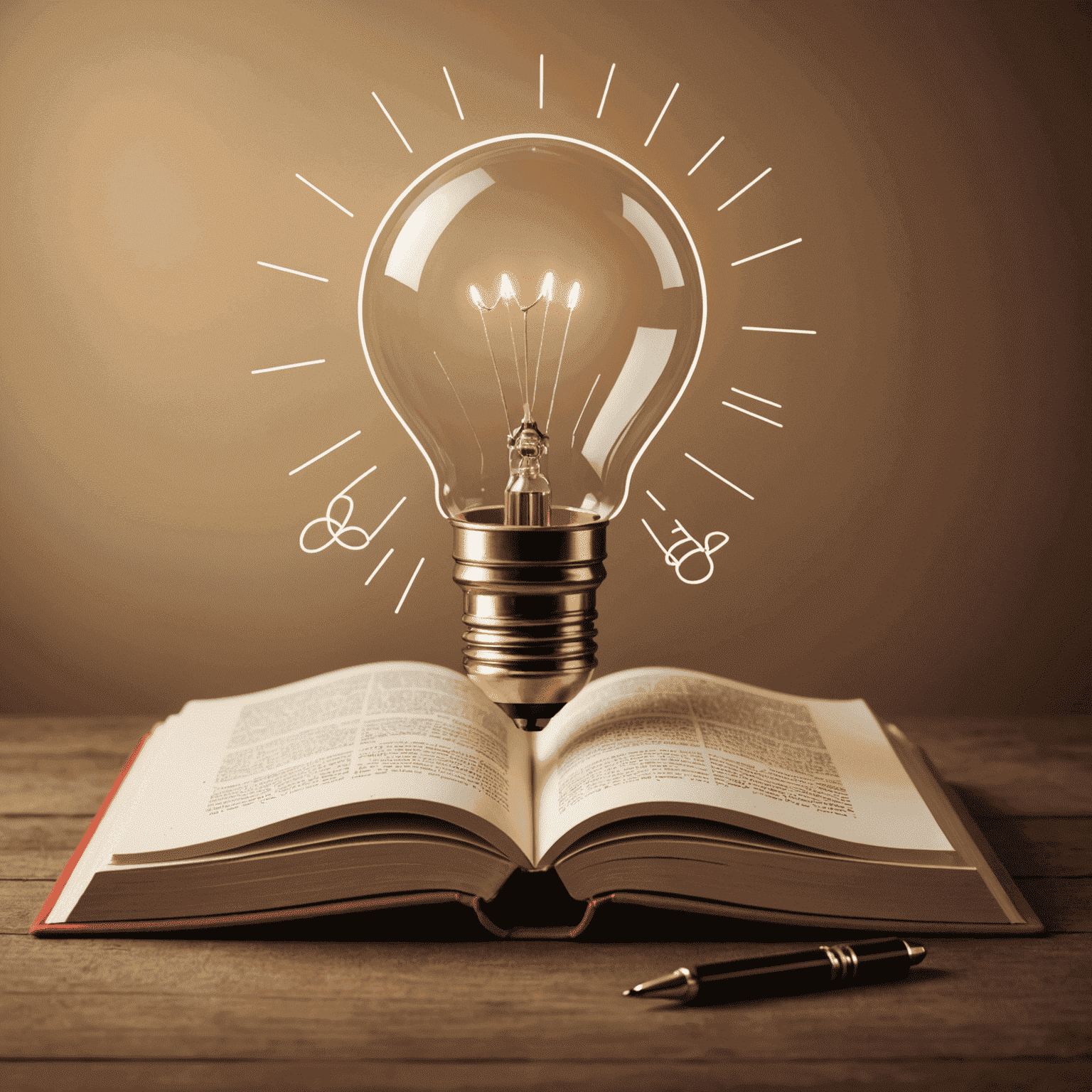 ouddectagam Logo - Ein stilisiertes Buch mit einem Stift, der eine Glühbirne formt, symbolisiert innovatives Englischlernen
