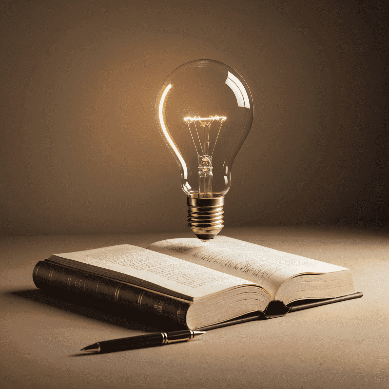 ouddectagam Logo - Ein stilisiertes Buch mit einem Stift, der eine Glühbirne formt, symbolisiert innovatives Englischlernen