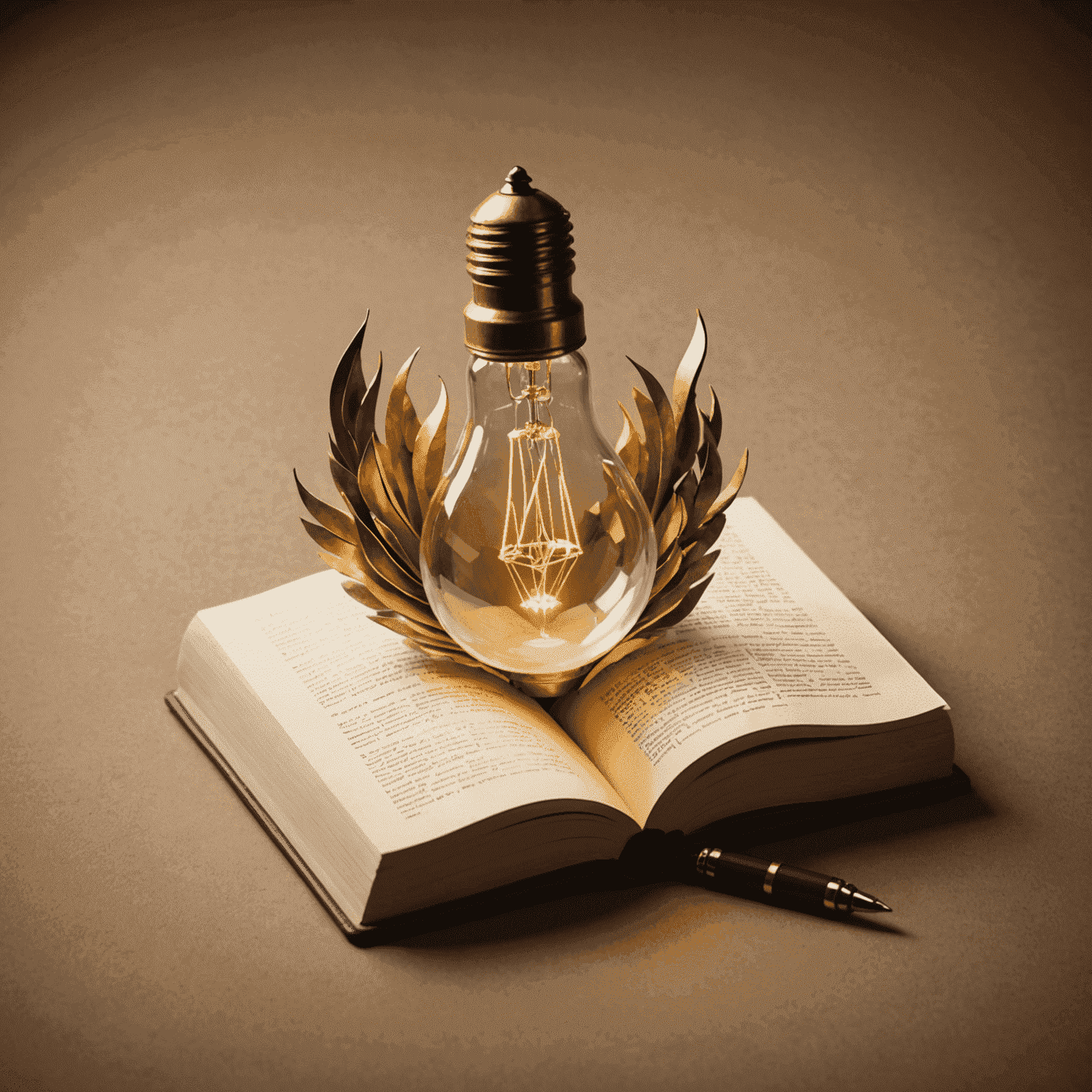 ouddectagam Logo - Ein stilisiertes Buch mit einem Stift, der eine Glühbirne formt, symbolisiert innovatives Englischlernen